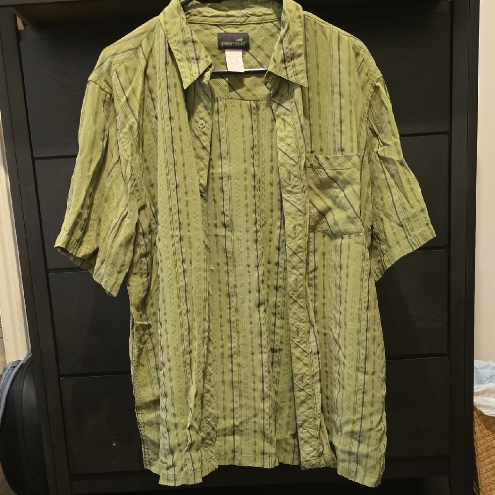 Horny Toad Green Striped Casual Shirt